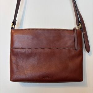 Fossil Fiona Crossbody Genuine Leather Bag Purse Brown Cognac